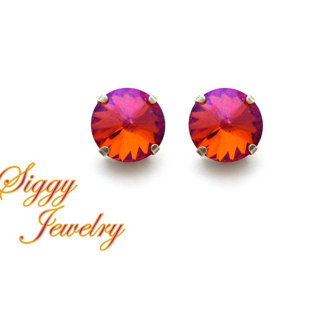 Swarovski Crystal Astral Pink Stud Statement Earrings, Large 14mm Rivolis